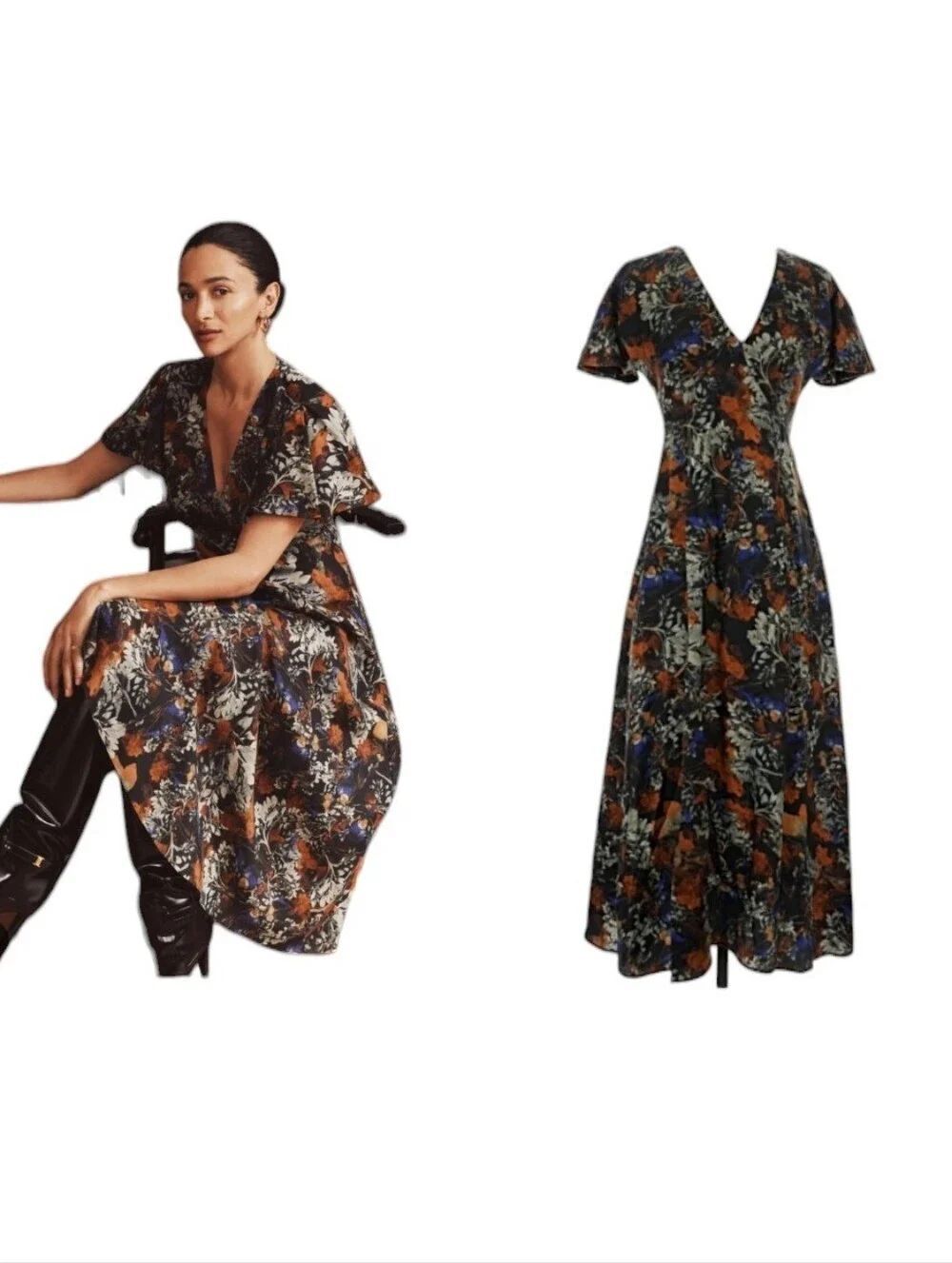 Derek Lam 10 Crosby Cecile Flutter Sleeve Mini Dress Floral Multicolor Size 2